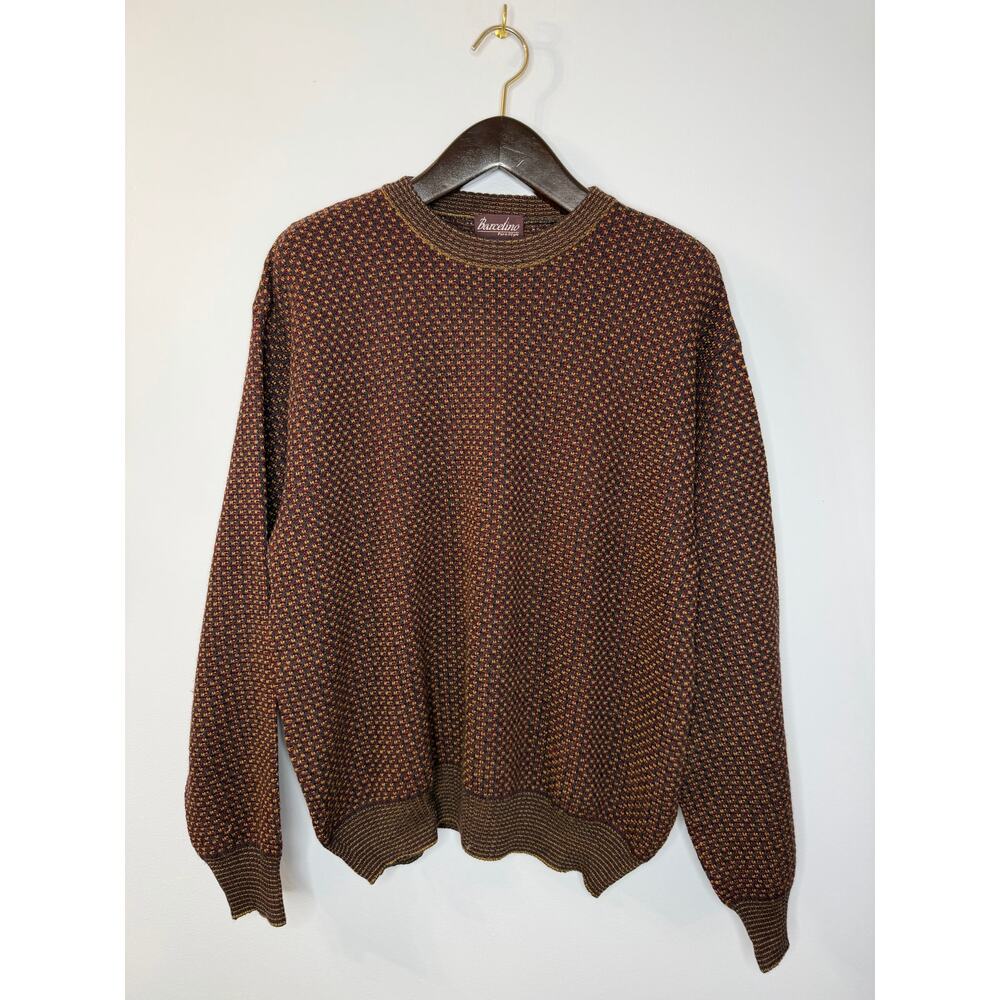 Barcelino Crew Neck Sweater Weave Design Merino Wool Men's L